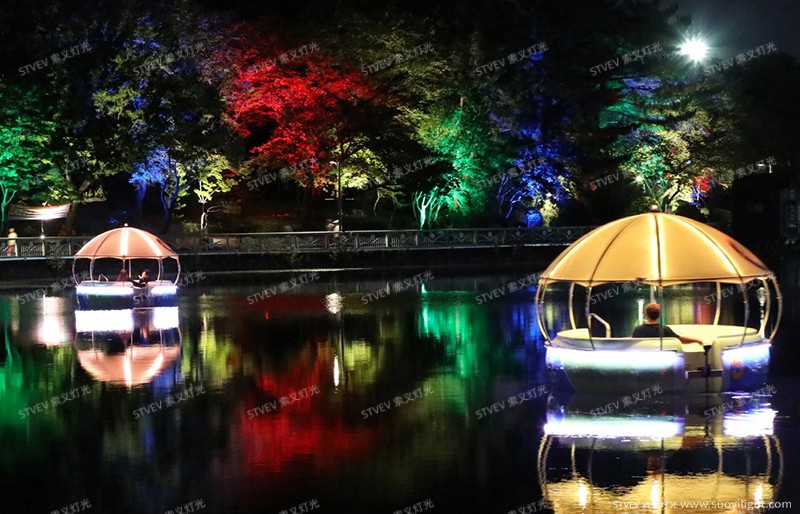 Russia泛湖小船两岸亮化
